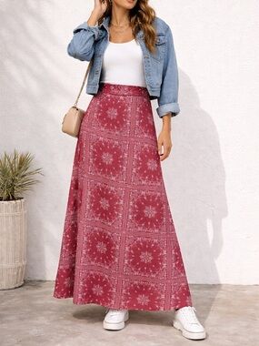 Kiss & Cry Bandana Print Maxi Skirt Size Small Boho Western Rayon A-Line